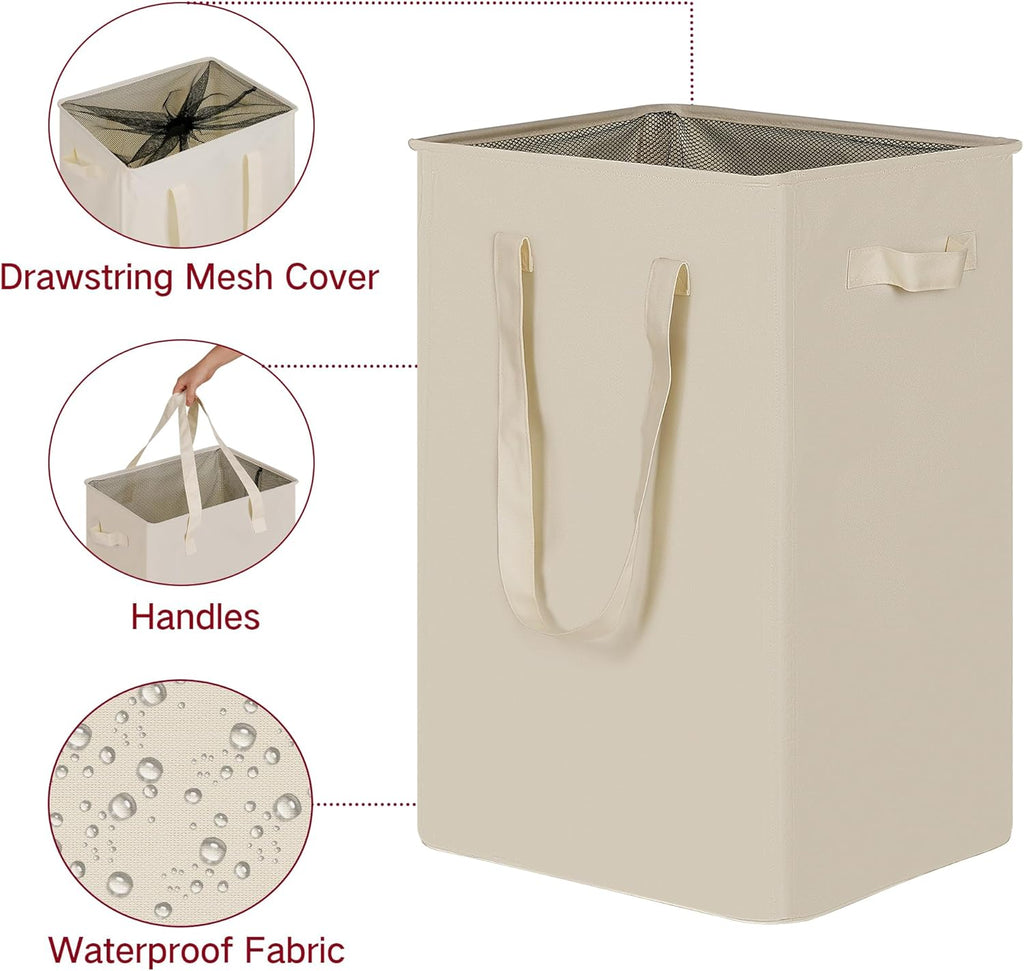 efluky Slim Laundry Basket, Narrow Laundry Hamper with Handles, Collapsible Dirty Clothes Hamper, Tall Laundry Bin for Laundry Room, Dorm and Bedroom, 90L Beige