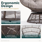 Bme 40" Ergonomic Wicker Papasan Chair with Soft Thick Density Fabric Cushion, Bee-Designed Base, High Capacity Steel Frame, 360 Degree Swivel for Living, Bedroom, Reading Room,...