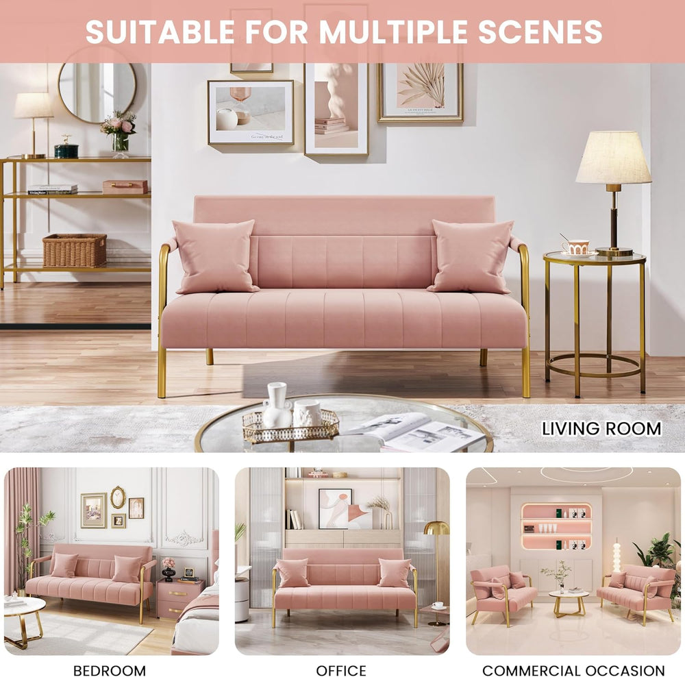 Yaheetech 56.5" Smal Sofa 2 Seater Couch with Gold-Tone Legs, Pink | Sma...