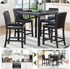 Counter Height Square Dining Table Set with 4 Upholstered Chairs - Easy to Assemble, Black
