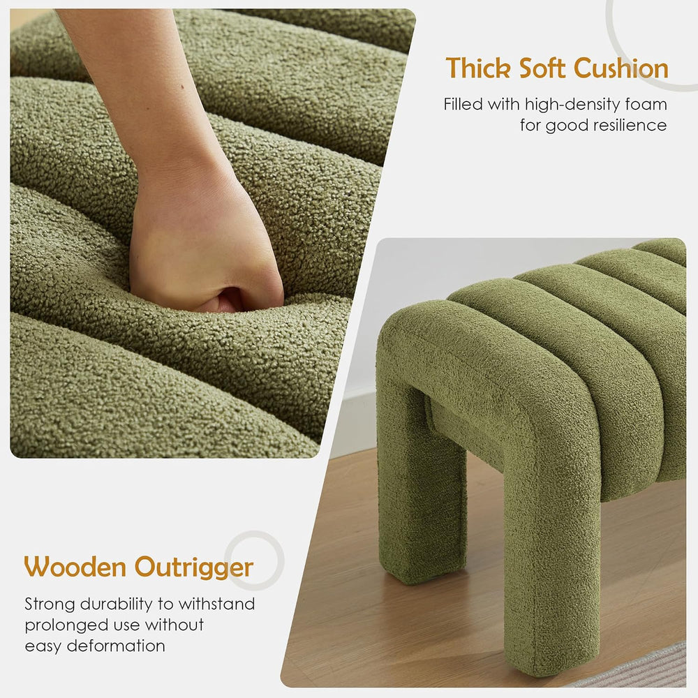 43.3" Dining Room Bench, Green Tufted Upholstered End of Bed Bench, Mode...