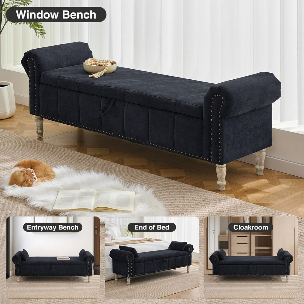 67" Storage Bench for Bedroom End of Bed King Size, Bedroom Bench with S...