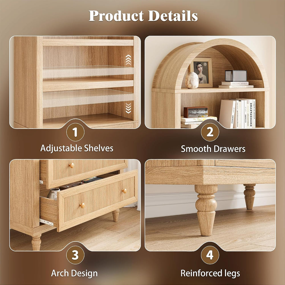 INNOD 72" Tall Arched Bookshelf, 6 Tiers Arch Bookcase with Drawer, Farm...