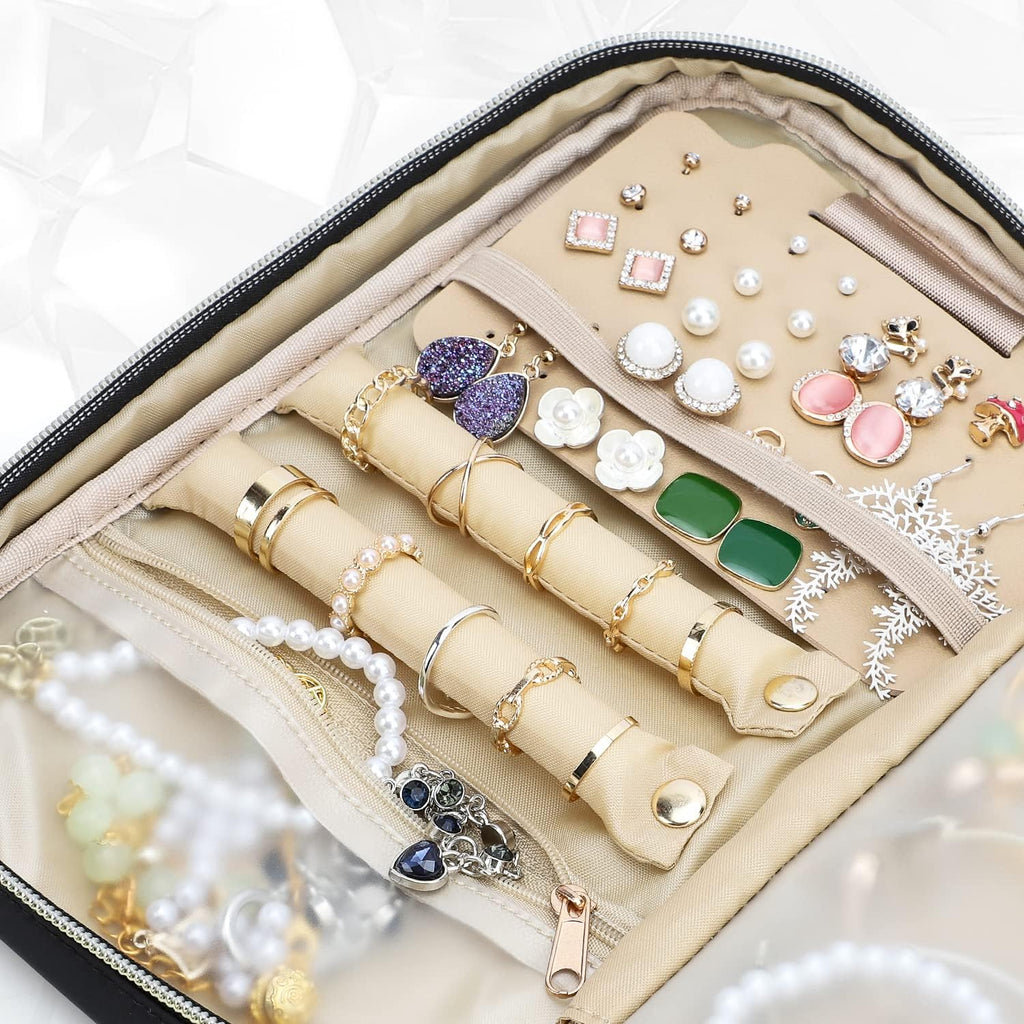 emissary Jewelry Organizer Case Travel Jewelry Storage Bag for Necklace, Earrings, Rings, Bracelet, Jewelry Storage, Earring Storage, Necklace Storage, Pouch Bag Luggage Accessories for Travel (Black)