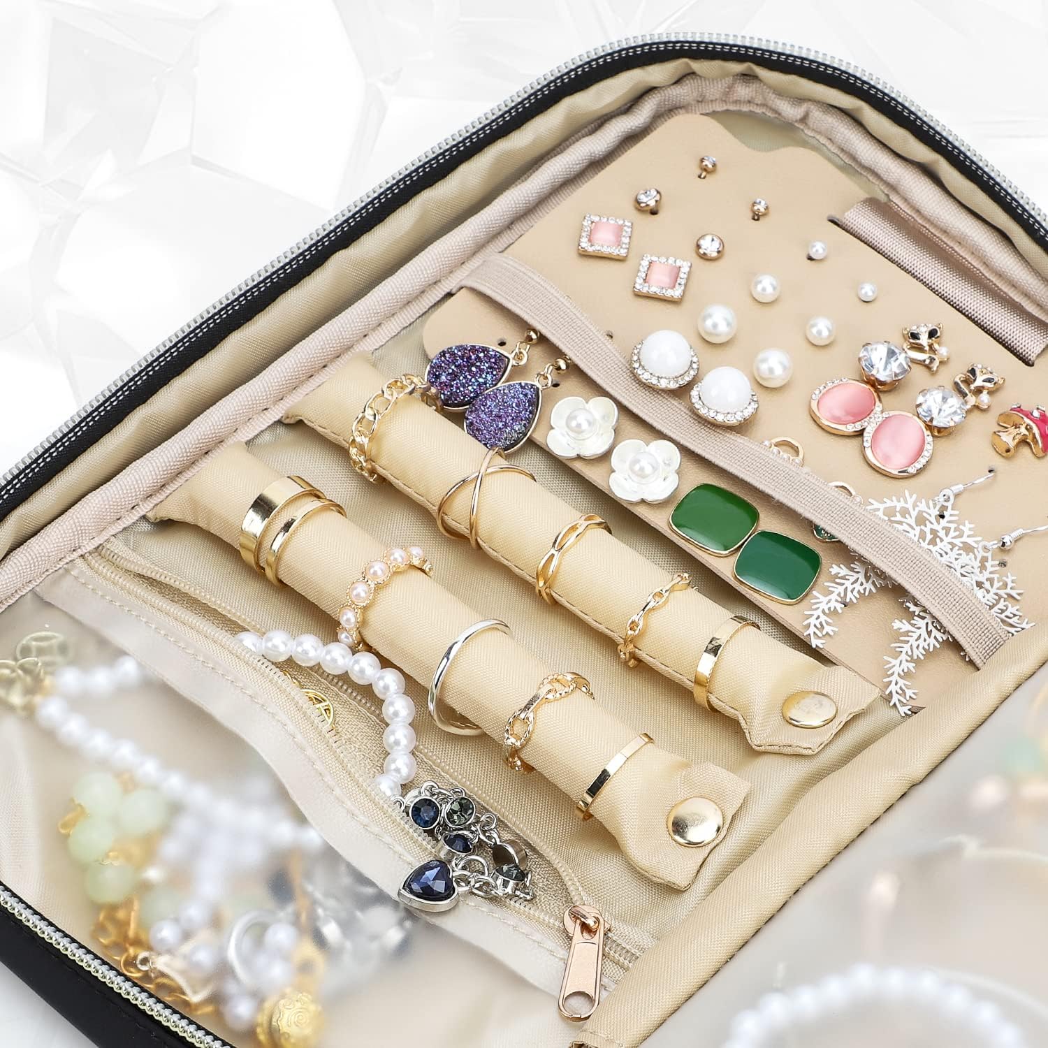 emissary Jewelry Organizer Case Travel Jewelry Storage Bag for Necklace, Earrings, Rings, Bracelet, Jewelry Storage, Earring Storage, Necklace Storage, Pouch Bag Luggage Accessories for Travel (Black)