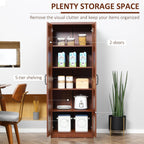 63" 2-Door Kitchen Pantry,Freestanding Storage Cabinet with 5-Tier Shelving and 2 Adjustable Shelves for Dining Room,Brown