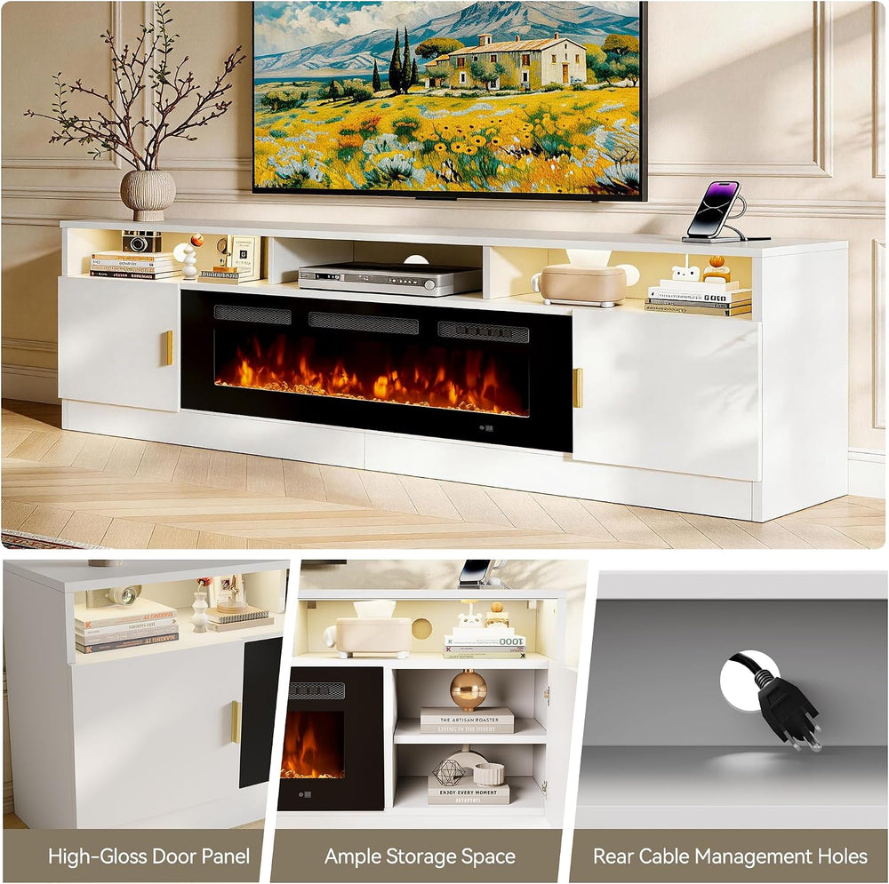 80" Fireplace TV Stand with Power Outlet, Electric Fireplace Entertainme...