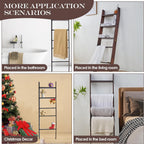 XUNIQUE 5-Tier Blanket Ladder for The Living Room, 4.8 FT Anti-Slip Decorative Ladder Shelf Leaning Quilt Rack, Lightweight, Easy Assemble, Wooden Blanket Rack (Brown)