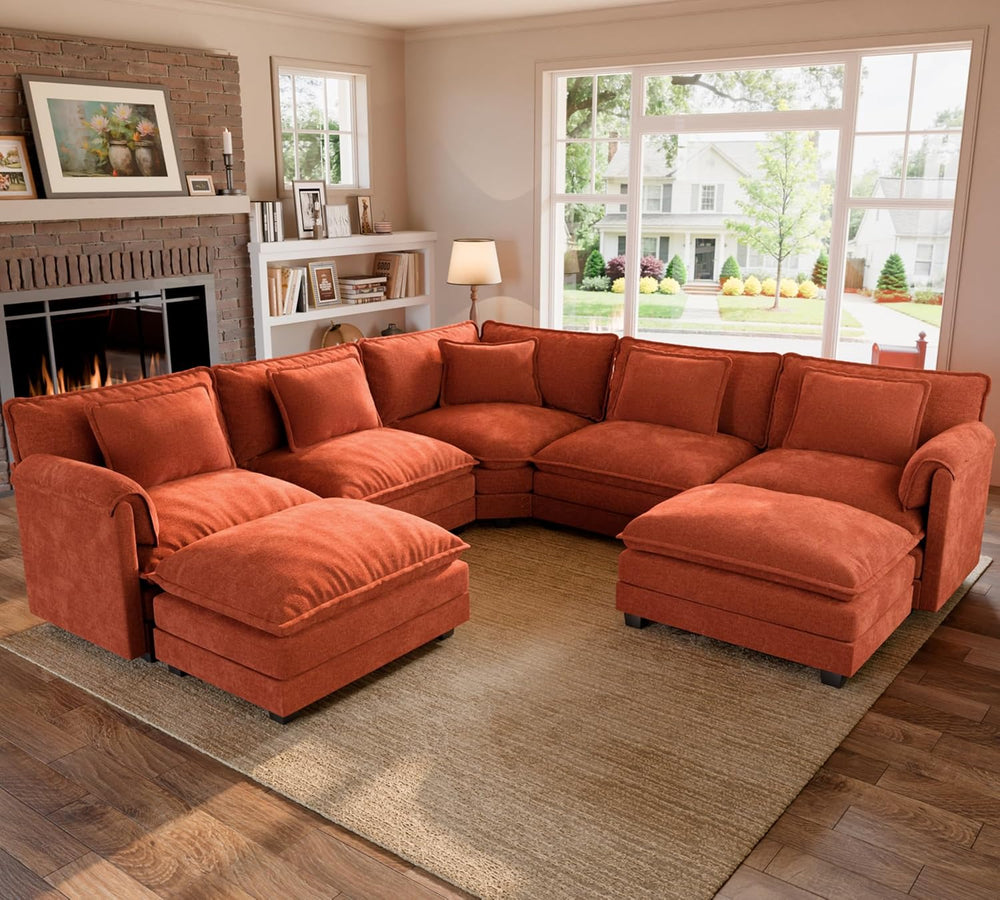 ELUCHANG 114" Oversized Modular Sectional Sofa, Comfy Chenille Cloud Cou...
