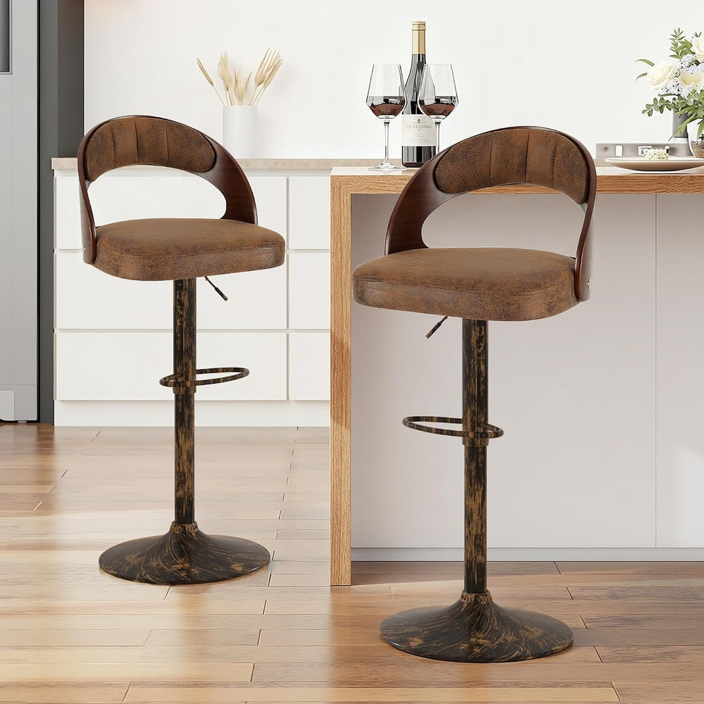 VECELO Bar Stool Set of 2,Kitchen Island Stools with Bentwood Back,Arm&Fo...