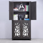 JIJIWANG Kitchen Pantry Storage Cabinet with Acrylic Mirrored Doors,Large Sideboard Buffet with Adjustable Interior Shelf,for Dining Room, Living Room, Hallway,Brown