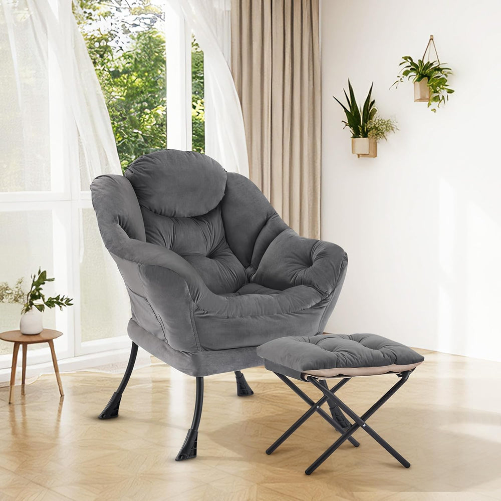 SAETSFEG Lazy Chair with Ottoman, Modern Accent Lounge Chair with Side Pocket...