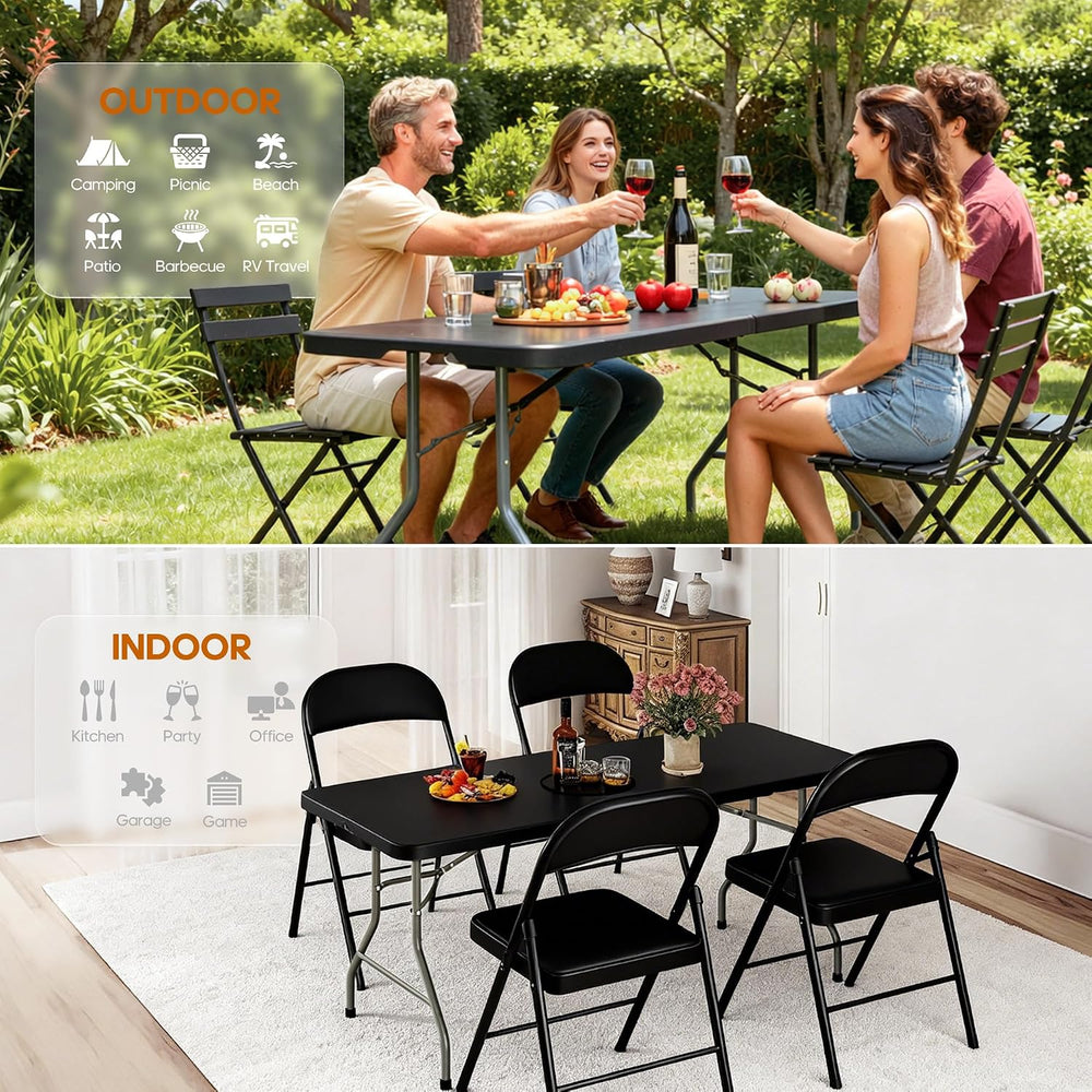 6ft Folding Table Heavy Duty 350 LBS Capacity Foldable Table with 18% Thicker...