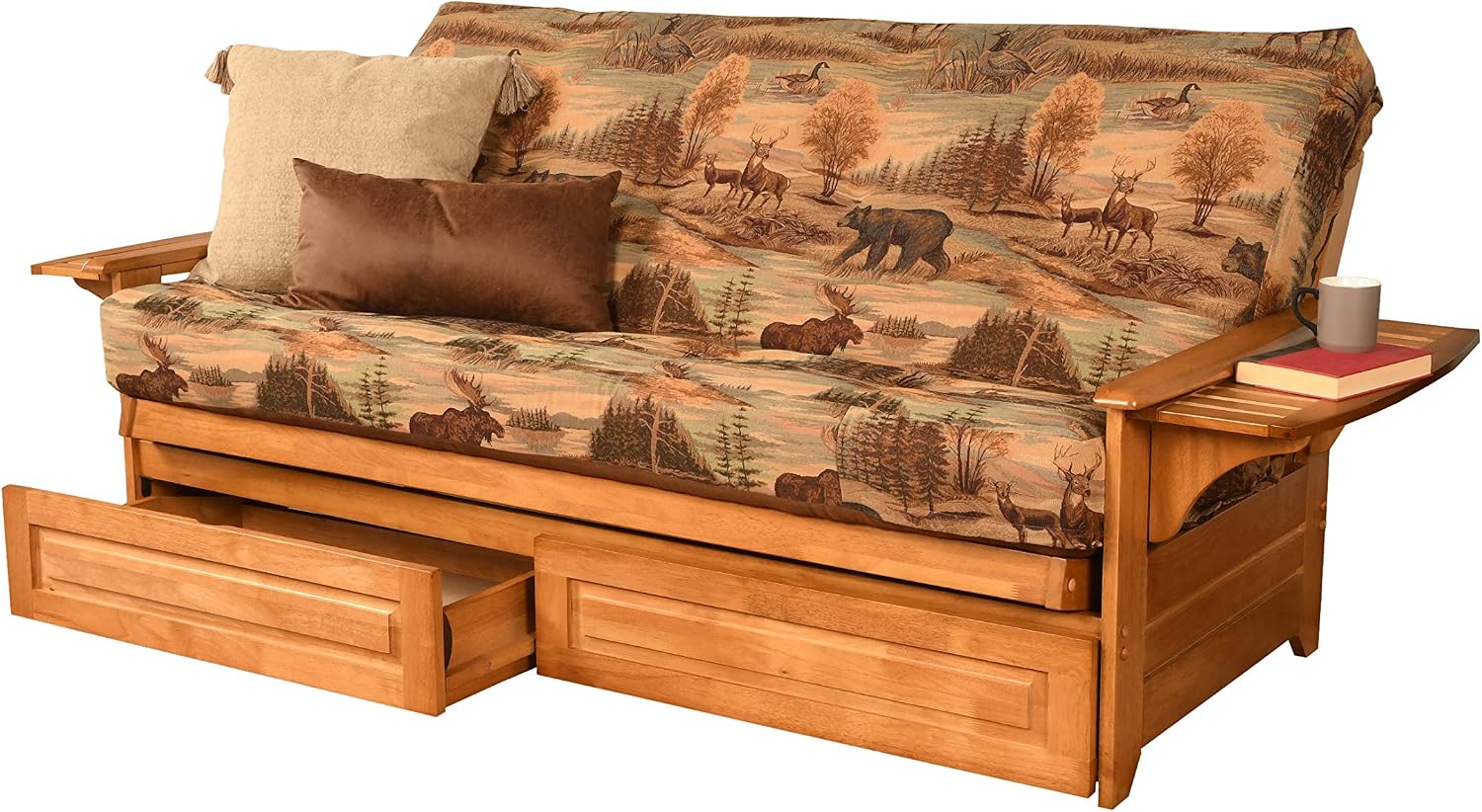 Kodiak Furniture Phoenix Full Size Futon in Butternut Finish with Storage Drawers, Canadian