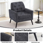 Accent Chair for Living Room, Mid Century Modern Reading Chair, Upholstered Armchair with Tufted Back & Wood Legs, Single Sofa Side Chair for Bedroom Small Room Office Apartment, Dark Grey
