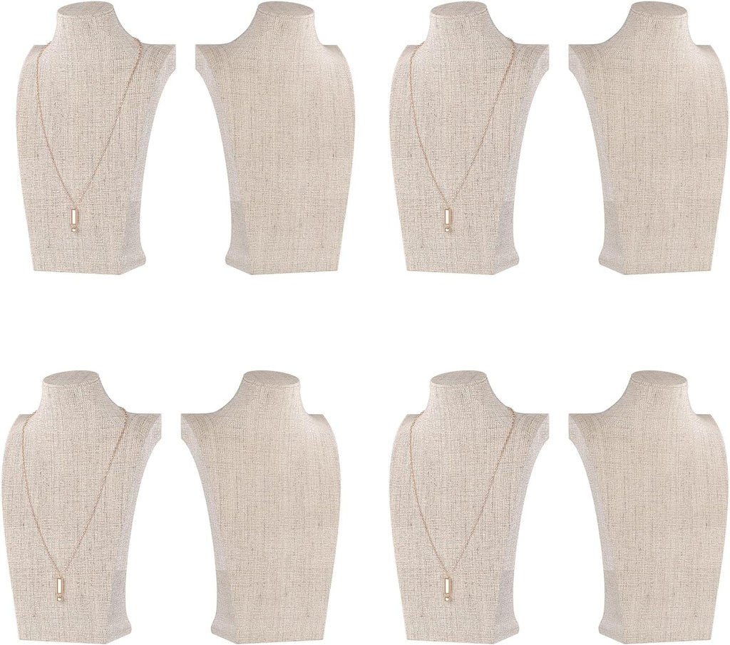 Necklace Bust Display Stand, Necklace Holder, Pendant Chain Necklace Organizer for Women (Yellow Linen, S 4PCS)