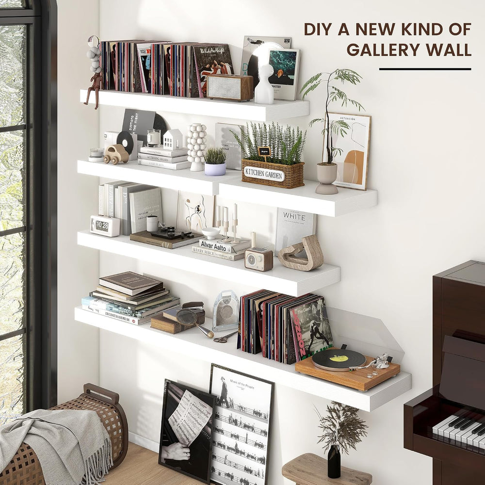 55 Inch Floating Shelves for Wall, 12"D Wood Storage Shelves, White Finish