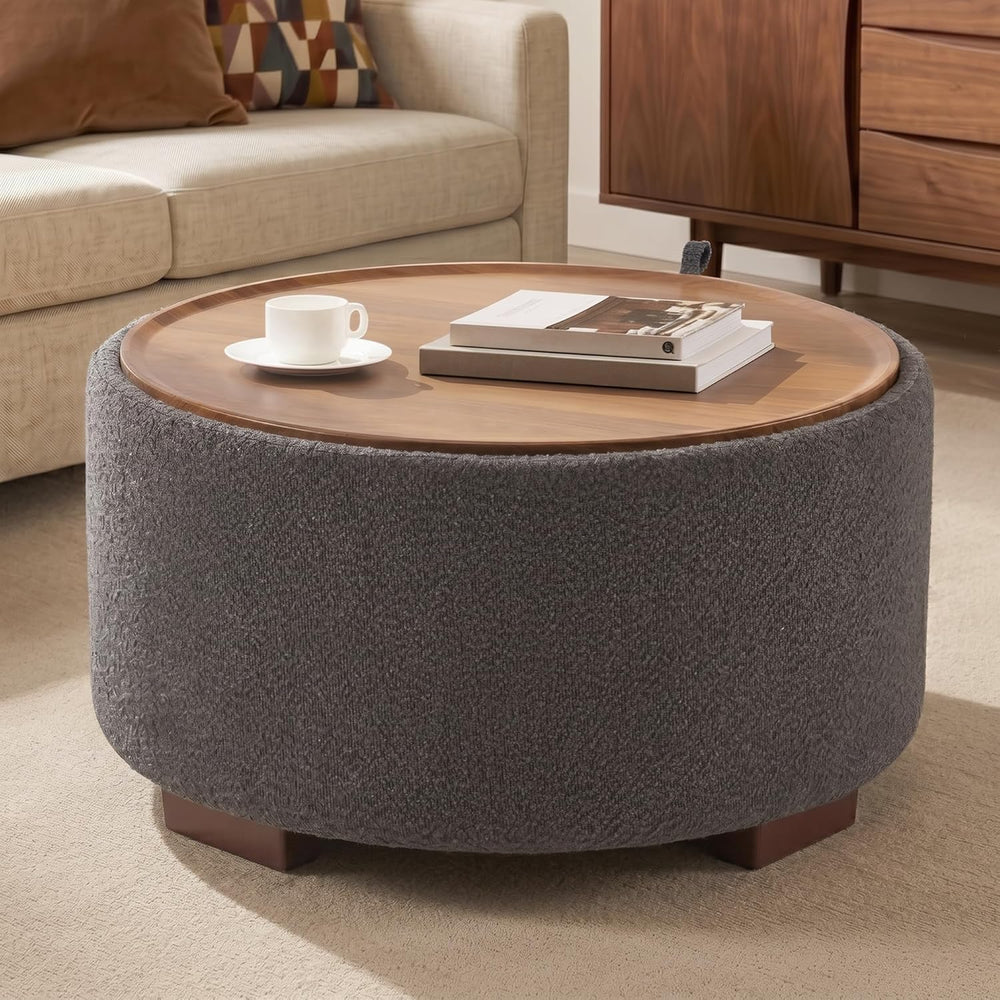 30 Inch Round Storage Ottoman Coffee Table, Modern Boucle Ottoman with Lift O...