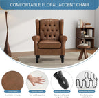 PU Leahter Wingback Accent Chairs Set of 2, High Back Armchair, Brown | Modern Tufted Upholstered Reading Seat with Wooden Legs & Removable Cushion | Comfy Single Sofa for Living Room, Bedroom