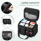 Medicine Organizer Bag with Insulated Pocket for Travel, Pill Bottle Storage Bag with 4 Customized Dividers & Shoulder Strap for Medication, Insulin and First Aid Supplies, Black (Bag ONLY)