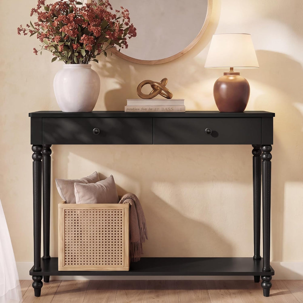 VASAGLE 39.3"Console Table, Narrow Entryway Sofa Table with Solid Wood L...