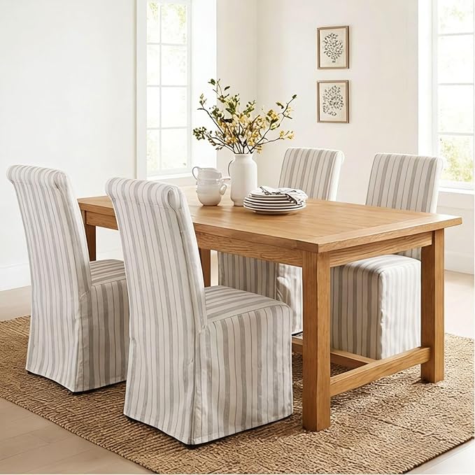 Parsons Dining Chairs Set of 4 Fabric Upholstered Kitchen Chairs with Wood Legs Armless High Back Side Chairs with Removable Skirtd Cover for Dining/Living Room,Banquet, Khaki