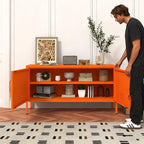Orange Lockable Metal TV Stand Entertainment Center, Heavy Duty Storage Cabinet Supports 80+ Inch TVs, Multifunctional Media Console for Home Living Room Office 22" H X 35.4" W X 13.8" D