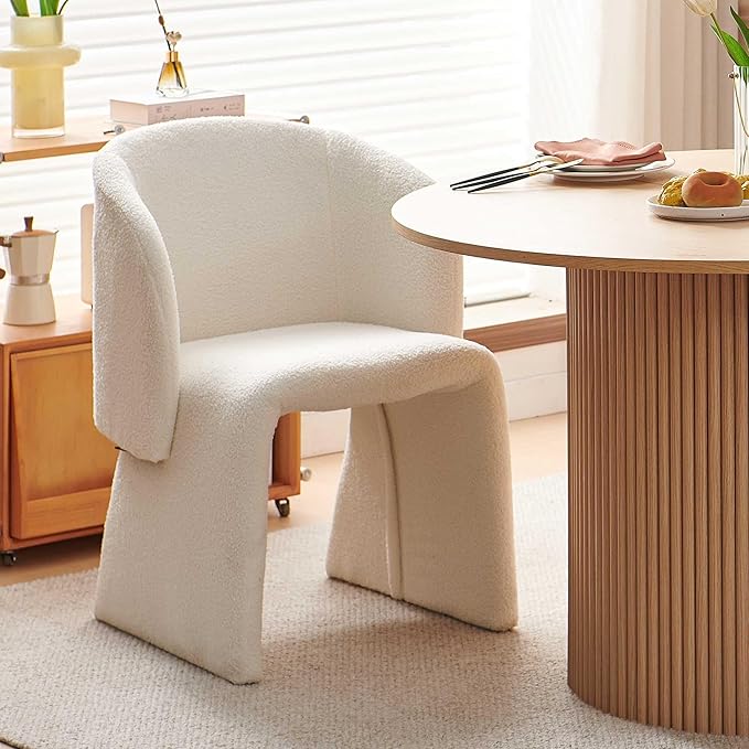 NORDICANA Barrel Dining Room Chair with Arms, Faux Fur Accent Chair for Kitch...