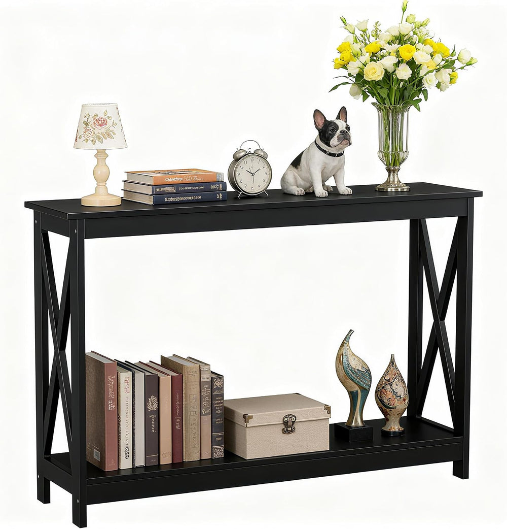 ZenStyle Sofa Side Console Table with 2 Storage Shelves Narrow Accent Table f...