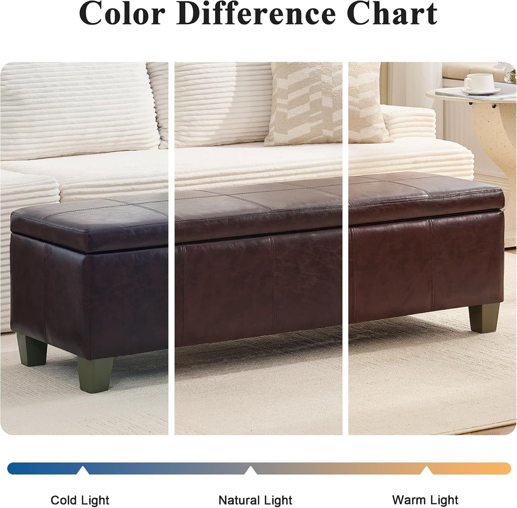 41" Storage Ottoman, Storage Bench with Safety Hinge, Upholstered Synthetic Leather Ottoman Bench for Bedroom, Living Room, Entryway, Hallway, Foot Rest, Support 500lbs