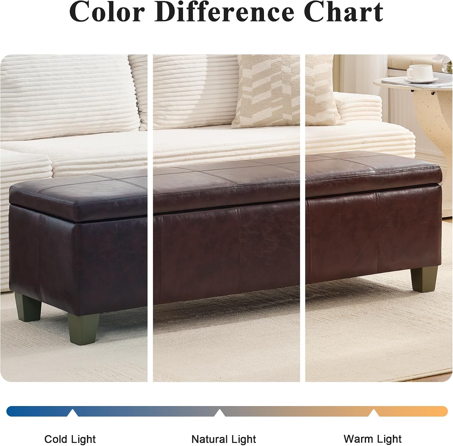 41" Storage Ottoman, Storage Bench with Safety Hinge, Upholstered Synthetic Leather Ottoman Bench for Bedroom, Living Room, Entryway, Hallway, Foot Rest, Support 500lbs
