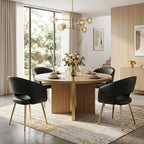 Faux Leather Dining Chairs Gold Legs, Modern Black PU Leather Dining Room Chairs with Arms Set of 4 Upholstered Accent Chair Armchair with Barrel Back for Kitchen Living Room