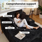 66" Chaise Lounge Chair Indoor,Oversized Boneless Single Sleeeper Couch Bed,Cloud Sofa with 3 Soft Pillows for Livingroom,Bedroom,No Assembly (Black, 66inch)