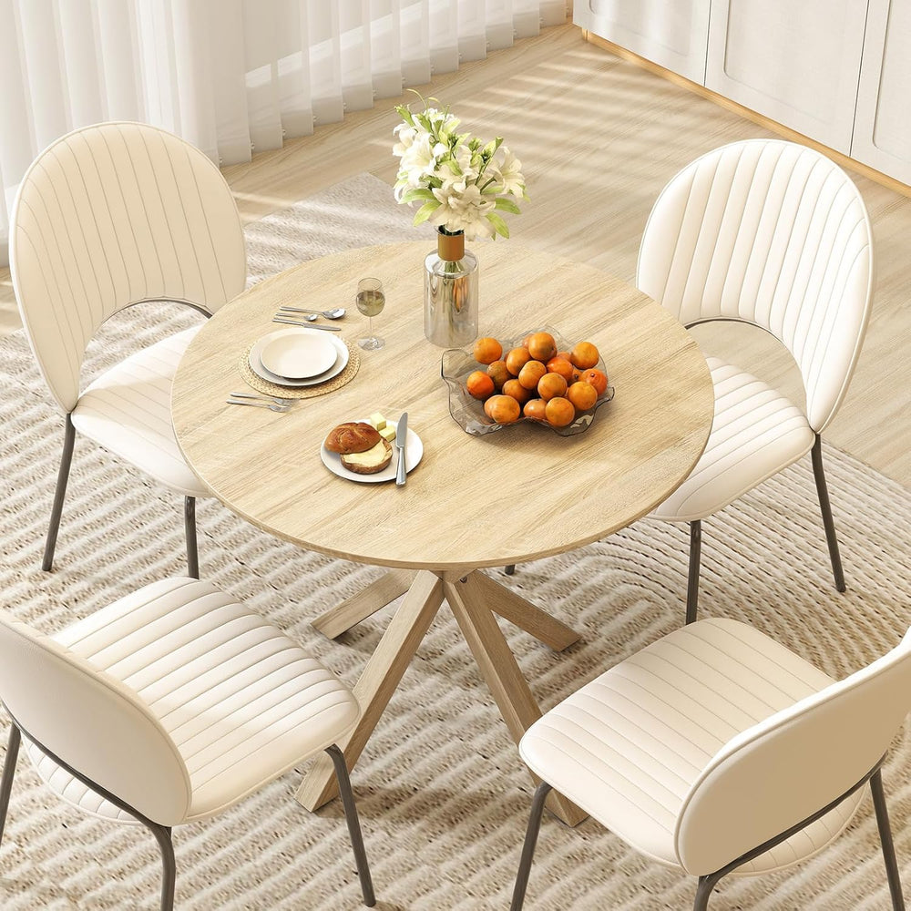 Giantex 36" Round Dining Table for 4, Farmhouse Kitchen Table with Rubbe...