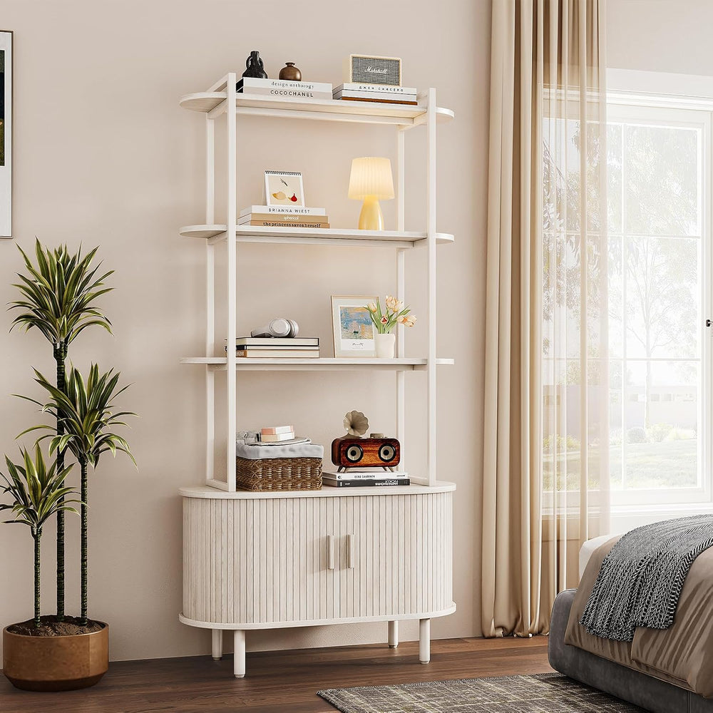 ComfyCorner 4 Tier Bookshelf with Cabinet, 71" Tall Display Bookcase White