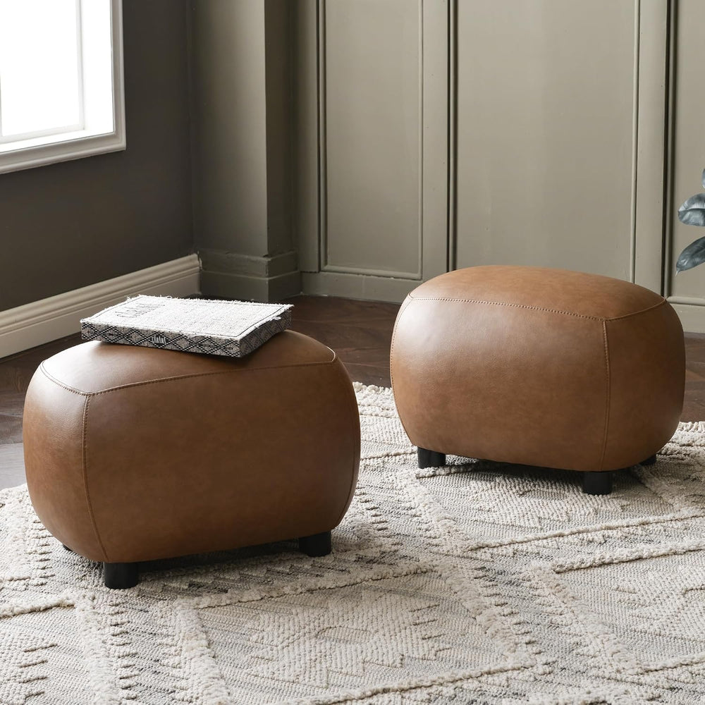 KINWELL 23" Wide Faux Leather Upholstered Ottoman Set of 2, Camel | Livi...