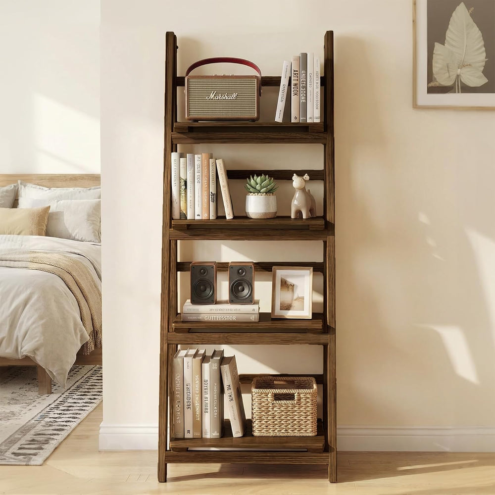 Ladder Shelves - Folding Wooden Ladder Bookshelf, 4-Tier Retro Plant Stand St...