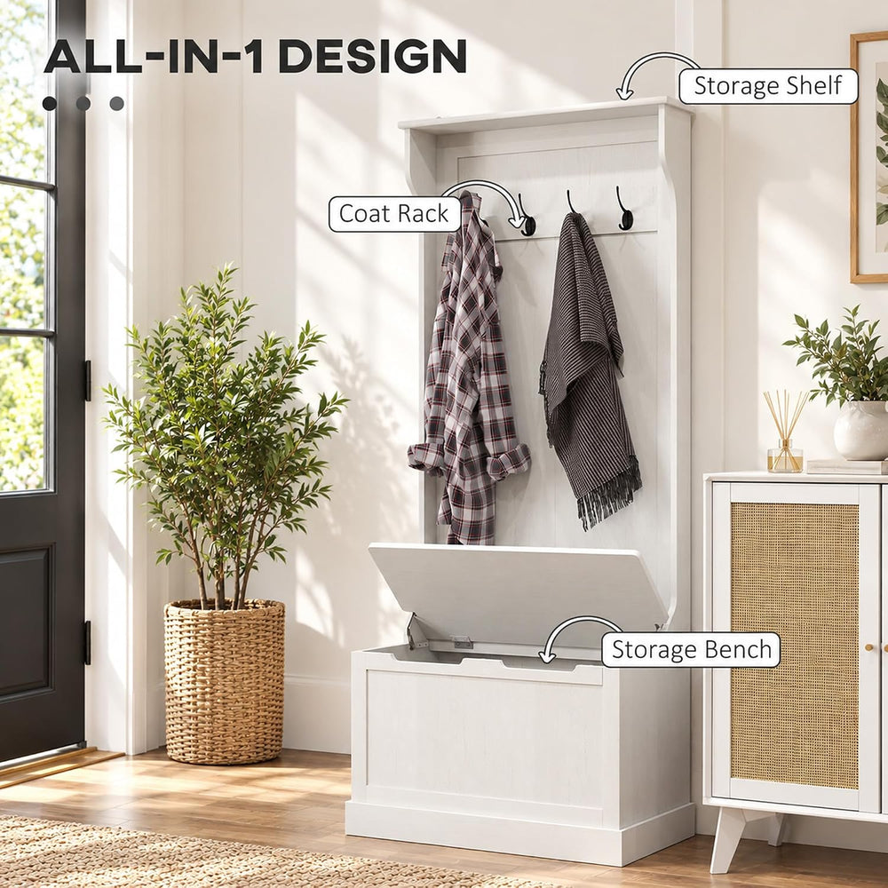 HOMCOM Hall Tree with Shoe Storage, Entryway Coat Rack with Bench, White