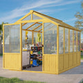 Jocisland 6x8x6.5 Ft Wooden Outdoor Storage Shed, Pre-Assembled Cedar Frame, Outdoor Shed with Lockable Door, Adjustable Roof Vents, Polycarbonate Panels for Outdoor, Garden, Backyard