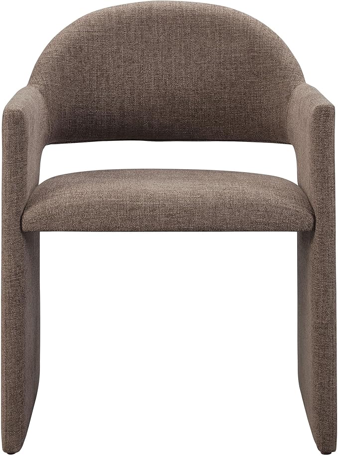 Modway Talia Upholstered Fabric Dining Armchair in Mocha - Modern Curved Dining Chair with Open-Back - Living Room Barrel Lounge Chair - Single Upholstered Accent Chair with Arms