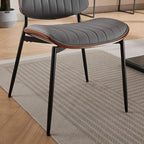 Dining Chairs Set of 4, Mid-Century Modern Upholstered PU Leather Chairs with Walnut Bentwood Back and Metal Legs Adjustable Feet for Kitchen Dining Room, Gray Vertical Stripes