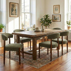 VKNOW Wooden Dining Chairs Set of 4, Modern Upholstered Dining Room Chairs with Walnut Wood Legs and Curved Backrest, Fabric Kitchen Chairs for Farmhouse/Living Room/Dining Room, Green