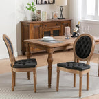 French Country Dining Chairs Set of 2, Black Kitchen & Dining Room Chairs Set of 2, Faux Leather Kitchen Chairs, Tufted Upholstered, Wood Legs, Sillas De Comedor (PU, Black, 2Pcs)