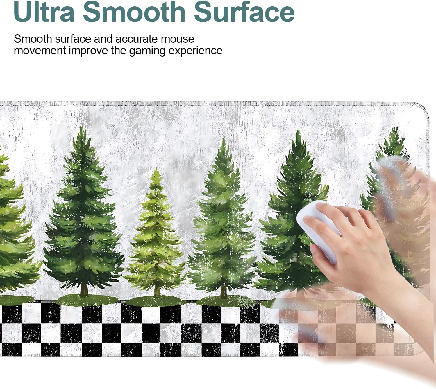 Christmas Tree Gaming Mouse Pad 35.4"x15.7"Desk Mat Anti-Slip Rubber Base & Durable Stitched Edges for Gamers Smooth Mouse Writing Surface for Desk Office/Home