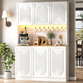 71" Black Kitchen Pantry with Power Outlet & LED Light, Large Kitchen Hutch Cabinet with Adjustable Shelf, Modern Buffet Cabinet with 6 Doors, Food Pantry Storage for Dining Room (White 6 Doors)