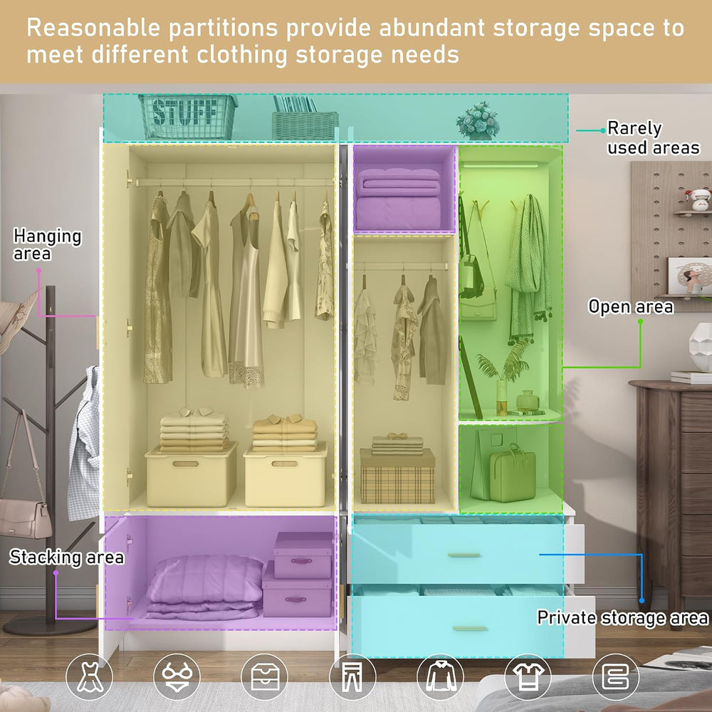 XVD Armoire Wardrobe Closet with Mirror & Sensor Light, Bedroom Armoire w...