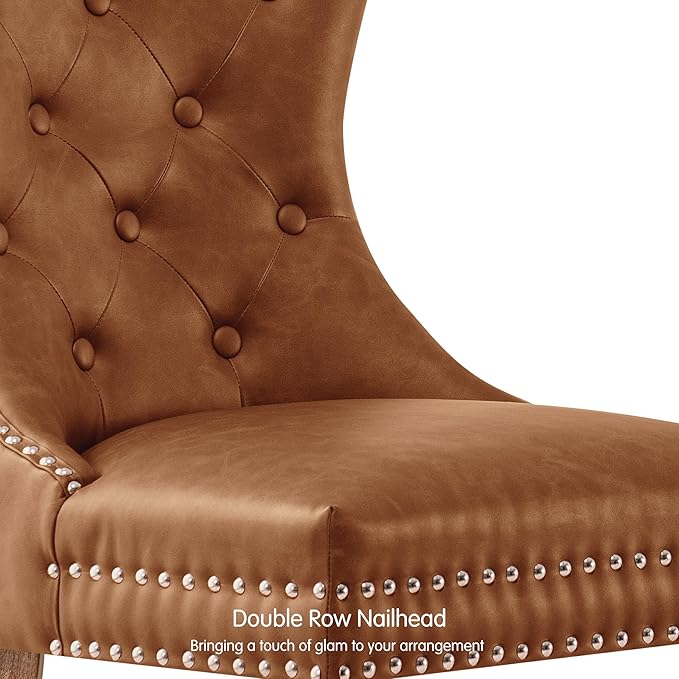 SyMax Dining Chairs Set of 8, Faux Leather Parson Dining Room Chairs, High-End Tufted Kitchen Side Chairs for Bedroom, Living Room, Brown