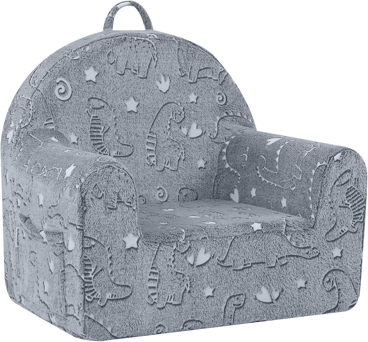 MeMoreCool Kids Chair, Glow Grey Dinosaur Kids Couch Sofa for Ages 3+ | Glow grey dinosaur kids chair, cozy foam armchair for reading corner, plush seat for playroom and kids room