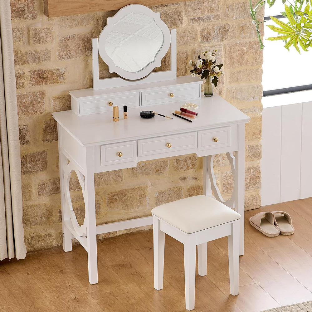 GOWE Vanity Table Set White Modern Contemporary Comfortable Upholstered for L...