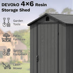 Devoko 4x6 FT Outdoor Storage Plastic Shed, Waterproof Resin Garden Shed with Lockable Door, Floor & Window, All-Weather Tool Shed for Backyard, Patio, Lawn, Poolside, Dark Gray